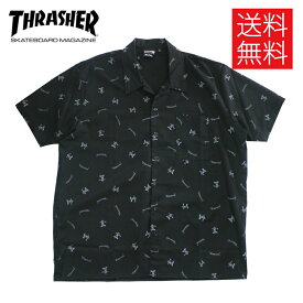 【送料無料】THRASHER GONZ LINENMIXED ショートスリーブ シャツ 半袖 黒 総柄 S/S SHIRTS Black スラッシャー マークゴンザレス サイズXL