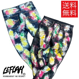 【送料無料】LEFLAH painted bleach スキニーデニム パンツ ブルー ブラック 青 黒 denim skinny pants Blue Black レフラー