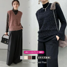 【60％OFFクーポン対象】シャギーニットベスト Vネック ラメ トップス ルーズ感 可愛い 上品 レディース おすすめ フリーサイズ メール便 2025秋冬新作 【aot301-662】【即納：1-5営業日】【送料無料】メ込2