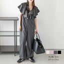8/4 10:00～24h限定【クーポンで3,980円】ラッフルフリル オールインワン つなぎ 小顔効果 着痩せ ビッグカラー キレ…