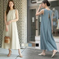 【クーポンで2,980円】バックオープン ノースリーブ Aライン ワンピース ロング丈 バックスリット レイヤ…