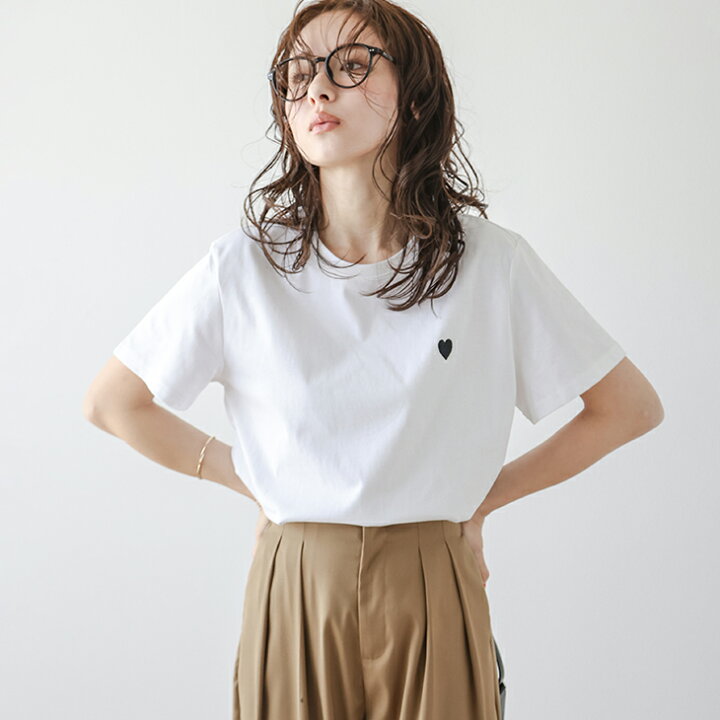 楽天市場】【半額クーポン対象】トップス Tシャツ ハート 刺繍 