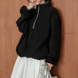 【半額クーポン対象】フリース プルオーバー パイピング 配色 バイカラー ハーフジップ トレンド 抜け感 トレンド カジュアル レディース 2026春夏新作【aotaw25-1782】【即納：1-5営業日】【送料無料】宅込