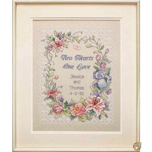 y|Cg3{!420`5zTwo Hearts Wedding Record Stamped Cross Stitch Kit-11"X14" (sAi) 