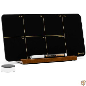 Yeoux 卓上 ブラックガラス ウィークリープランナー ドライイレース ホワイトボード 取り外し可能な木製スタンド付き 小さなポータブル週カレンダー ToDoリスト 12x6インチ オフィス 自宅 学校