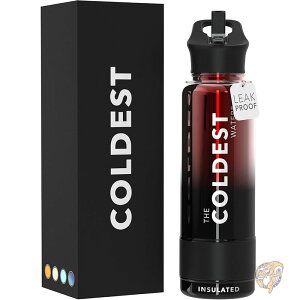 The Coldest Water ザ コールデストウォーター ストロー蓋付き最冷断熱ウォーターボトル 水筒 ステンレススチール製メタル魔法瓶 男女兼用 長時間保冷 熱中症対策 40オンス 1.18ml レッドノヴァ Red
