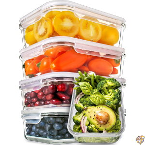 �y5���ő�1500�~�N�[�|���z[5-Pack,890ml] Glass Meal Prep Containers - Food with Lids Storage Airtight Lunch Portion Control BPA Free Container