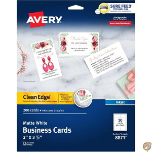 y|Cg3{2028ԁzAvery 8871 Inkjet Matte Business Cards 2 x 3-1/2 White 10 per Sheet 200 Pack [sAi]