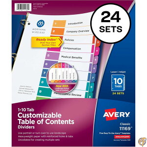 �y�|�C���g2�{!19��-20���zReady Index Table/Contents Dividers, 10-Tab, 1-10, Letter, Assorted, 24 Sets/Box
