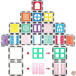 y|Cg3{2028ԁzPicassoTiles 40pcs Magnetic Tile Clip-in Window and Door Expansion Set, Block Add-ons, Magnet Building Construction Toys, STEM Education Learning Stacking Block, Toddler Boys & Girls