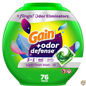 Gain flings Laundry Detergent Pacs with Odor Defense, HE Compatible, 76 Ct, 3in1 Febreze and Oxi, Super Fresh Blast Scent