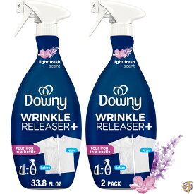 Downy Wrinkle Releaser Spray（ダウニー シワ取りスプレー） オールインワン シワ取り・消臭・静電気防止・衣類用リフレッシャー＆アイロン補助剤 33.8オンス（約1L）×2本セット ライトフレッシュの香り
