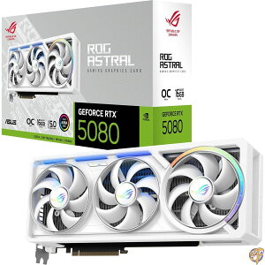 ASUS ROG Astral GeForce RTX 5080 16GB GDDR7 �z���C�g OC�G�f�B�V���� - �N�A�b�h�t�@���O���t�B�b�N�X�J�[�h�ŁA����܂łɂȂ��G�A�t���[�Ƌ�C���ōœK�ȃp�t�H�[�}���X�������B