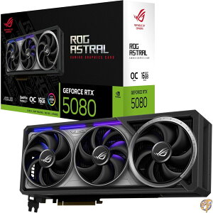 ASUS ROG Astral GeForce RTX 5080 OC Edition �Q�[�~���O�O���t�B�b�N�X�J�[�h (PCIe 5.0�A16GB GDDR7�AHDMI/DP 2.1�A3.8�X���b�g�A4�t�@���f�U�C���AAxial-tech�t�@���A�����擾�ς݃x�[�p�[�`�����o�[�A���ω�GPU