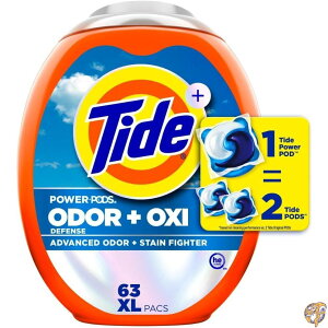 Tide Ultra OXI Power PODS with Odor Eliminators Laundry Detergent Pacs, 63 Count, For Visible and Invisible Dirt