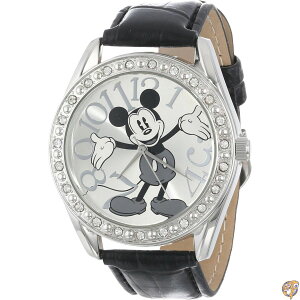 �yP2�{!20��&21���zDisney Unisex MK1015 Mickey Mouse Silver Dial Black Crocodile Strap Watch