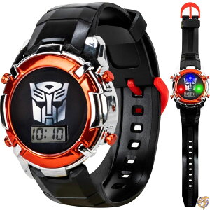 Accutime Transformers LCD�f�W�^���r���v �q���p - �A�C�R�j�b�N�ȃI�[�g�{�b�g�f�U�C���A�_�ł���LED���C�g�A���ƐԂ̏�v�ȃX�g���b�v�A���W�\�ȃu���L�̔�����A�g�����X�t�H�[�}�[LCD�E�H