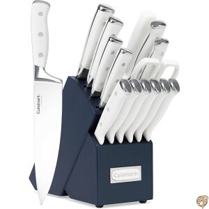 �y�ő�2026�~�N�[�|���z�M���zCuisinart Classic Forged Triple Rivet, 15-Piece Knife Set with Block, Superior High-Carbon Stainless Steel Blades for Precision and Accuracy (White/Navy)