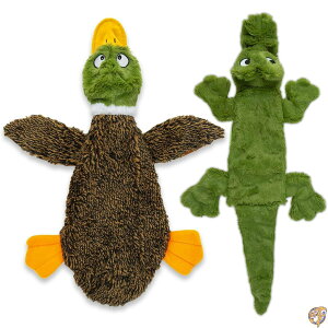 Best Pet Supplies 2-in-1 Stuffless Squeaky Dog Toys with Soft, Durable Fabric for Small and Large Pets, No Stuffing Indoor Play, Holds a Plastic Bottle, Multicolor/Alligator & Wild Duck, Medium