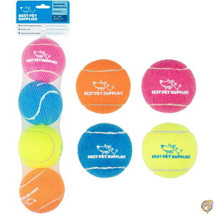 Best Pet Supplies Squeaky Tennis Balls for Dogs, 4-Pack, Heavy-Duty Interactive Toys Throwing and Fetching, Supports Exercise Natural Behavior Training, Durable - Large