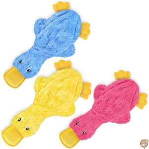Best Pet Supplies Crinkle Dog Toy for Small, Medium, and Large Breeds, Cute No Stuffing Duck with Soft Squeaker, Fun Indoor Puppies Senior Pups, Plush Mess Chew Play - Yellow,Blue,Pink