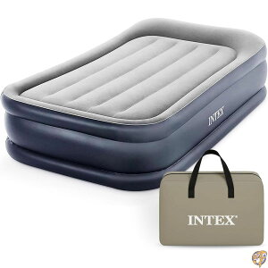 �y�ő�1000�~�N�[�|���zIntex Dura-Beam Standard Series Deluxe Pillow Rest Raised Airbed with Internal Pump, Twin, Gray, Twin (300 lbs) (64131ED)
