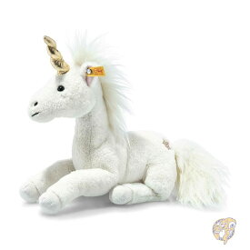シュタイフ Steiff ユニカ ユニコーン 金色の角と装飾付き プレミアム ユニコーン ぬいぐるみ 座っているユニコーン ぬいぐるみ ホワイト 27cm