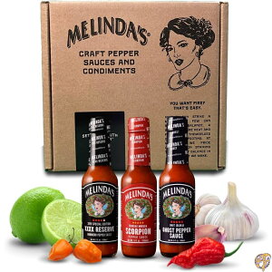 Melinda�fs Extreme Fiery Collection - Extra Spicy Craft Hot Sauce Gift Set Includes Ghost Pepper, Scorpion Habanero XXXXtra Reserve Heat Variety 5oz, 3 Pack