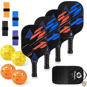 niupipo Pickleball Paddles, Lightweight Rackets w/Fiberglass Surface, Fiberglass Set with 4 Balls and 1 Bag