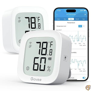Govee WiFi ���x�v ���x�v 2�p�b�N H5103 �������x���x�Z���T�[ �d�q�C���N�f�B�X�v���C�t�� �A�v���ʒm�A���[�g �����f�[�^�X�g���[�W�G�N�X�|�[�g �Q���p�f�W�^�������[�g���j�^�[