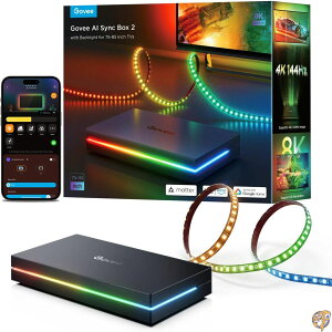 Govee - AI�����{�b�N�X�L�b�g HDMI 2.0�Ή� RGBIC TV �o�b�N���C�g 75~85�C���`�̃e���r�p Alexa��Google�A�V�X�^���g�ɑΉ� �J���[�}�b�`�B