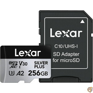 Lexar 256GB Professional Silver Plus Micro SD�J�[�h UHS-I C10 U3 V30 �t��HD & 4K �ő�205/150MB/s microSDXC�������[�J�[�h �r�f�I�O���t�@�[/�Q�[�}�[���� (LMSSIPL256G-BNANU)