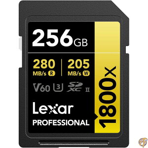 Lexar 256GB �v���t�F�b�V���i�� 1800x UHS-II SDXC�������[�J�[�h(�S�[���h�V���[�Y)�B