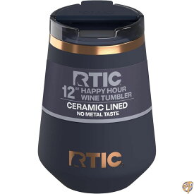 【クーポン配信中】RTIC Happy Hour 12オンス (約355ml) ワインタンブラー 蓋付き セラミックライニング ステムレス 保温・保冷 ステンレス製 ホット・コールドドリンク対応の携帯トラベルカップ Dark Midnight Dust