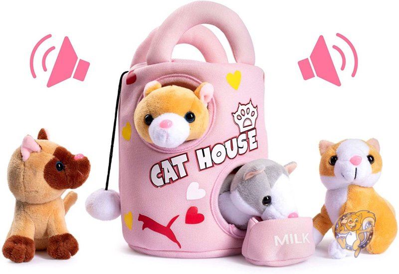 4匹の猫と猫のお家のおもちゃ Plush Creations しゃべる ぬいぐるみ 送料無料のサムネイル