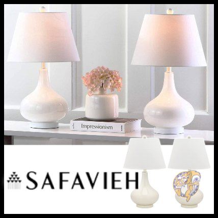 テーブルランプ 2個セット 【Safavieh】 照明 ガラス 　テーブライト　White　スタンドライト　アメリカ輸入家具　海外家具 |  アメリカ輸入ランド