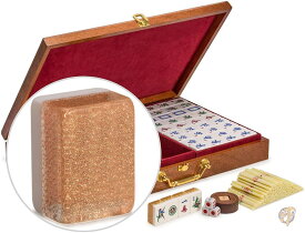 [イエローマウンテンインポート]Yellow Mountain Imports Chinese Mahjong Numbered Tile Game Set w/ Wood Veneer Case Champagne Gold US-CF010-A 送料無料