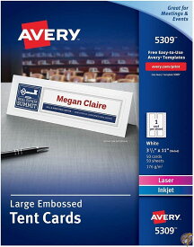 【最大1000円クーポン！スーパーセール】Avery 5309 Tent Cards White 3-1/2 x 11 1 Card/Sheet 50 Cards per Box 送料無料