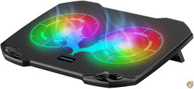 ノートパソコン冷却パッド ゲーミングノートパソコンクーラー 静音ビッグファン2個付き RGB 7色ライトチェンジ 送料無料