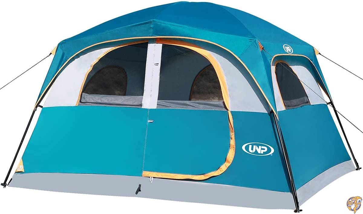 UNP Tents 6人用 5周年記念イベントが 格安人気 防水 防風 簡単設置 二層 大型メッシュ窓5つ ファミリーキャンプテント メッシュドア1つ - x 10フィート