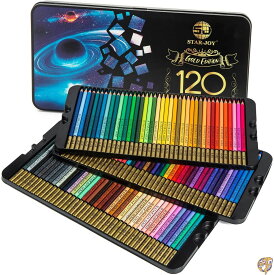 SJ STAR-JOY カラー鉛筆 120本 塗り絵用 プレミアカラー鉛筆セット 鮮やかな色 色使いの絵にホリデーギフトに最適 ソフトコア色鉛筆 送料無料