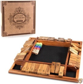 AMEROUS 1~4人 シャット・ザ・ボックスダイスゲーム 木製ボードテーブル数学ゲーム サイコロ12個付き ボックスを閉める説明書付き 子供 送料無料