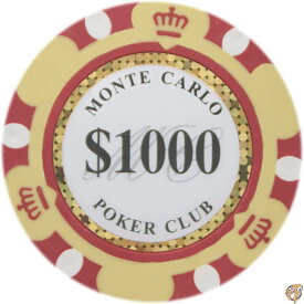 Brybelly Monte Carlo プレミアムポーカーチップ 厚手 14グラム クレイコンポジット - 50個パック (1,000ドルイエロー)