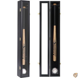 HOROW 野球バットディスプレイケース 木製フレーム アクリル透明ドアホルダーラック キャビネット 壁掛けシャドーボックス 垂直または水平 98%UV保護 ロック付き ブラック