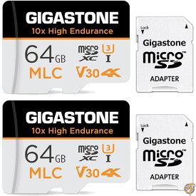 【MLC 10x高耐久】Gigastone MLC マイクロsdカード 64GB 2個セット 高耐久 4K UHD ビデオ撮影 防犯カメラ ドライブレコーダー 監視カメラ 対応 100MB/s V30 U3 Class10