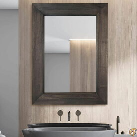 MAXYOYO 素朴な木製ウォールミラー バスルーム用 24インチ x 32インチ 木製フレームミラー ファームハウススタイル バスルームバニティミラー 垂直または水平吊り下げ ブラック