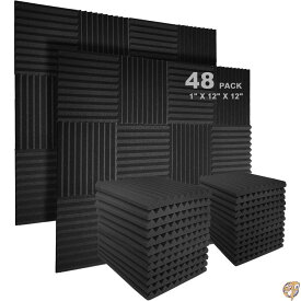 JBER 吸音材 防音シート 2.5*30*30cm 防音 遮音 防音材 壁に貼る 消音 騷音 吸音パネル 吸音対策 樂器 室&#20839;裝飾 ウレタンフォーム ウェッジ 48枚入 （黒）
