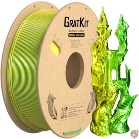 Gratkit シルクデュアルカラーPLAフィラメント 共押出PLAフィラメント 1.75mm -0.03mm 1kg/ロール シルク PLA イエロー&グリーン