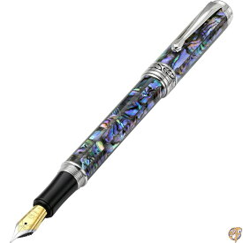 Xezo 天然パウアワビファイン万年筆。スクリューオンキャップ。プラチナメッキ。2本のペンはありません。(Maestro Sea Shell FP-2)、マルチカラー