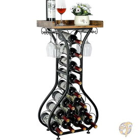 ワインラック 自立式 ミニバーテーブル ワインホルダースタンド リカーキャビネット ガラスホルダー付き 14ボトル X-cosrack